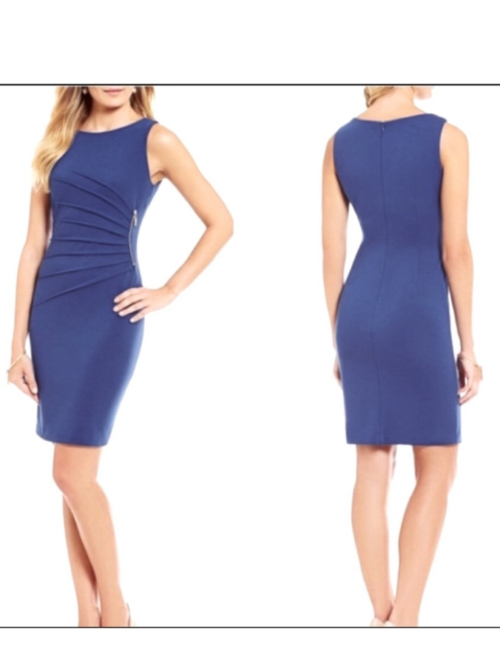 Ivanka Trump Sleeveless Royal Blue Sheath Dress with Side Pleats Women’s 8